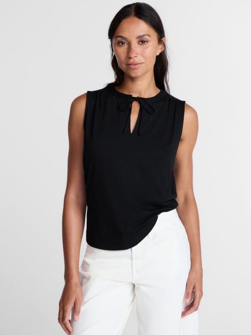 Time and Tru Black Tie Front Sleeveless Top Women's Medium